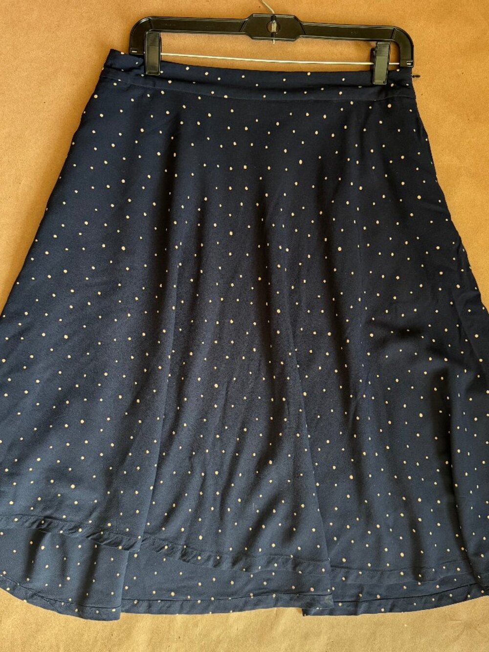 UNIQLO x Ines de la Fressange Navy Polka Dot Asymmetrical Midi Skirt